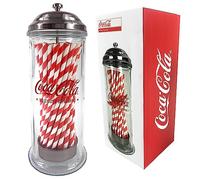 Kimm & Miller Coca Cola Glass Straw Holder & Dispenser - Official Coca Cola Gifts, Merchandise & Retro Kitchen Accessories - with 50 Striped Paper Drinking Straws