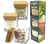 Kimm & Miller Luxury Flavoured Coarse Salt & Sea Salt Trio - Includes 3 varieties; Himalayan, Chilli & Herby Rock in Sturdy Glass Salt Pots - Great Cooking Gifts for Men & Women