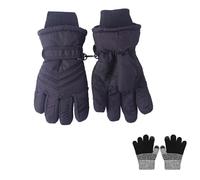 kimmyku 2Pairs Kids Boy Girls Winter Snowproof Waterproof Snow Ski Gloves Mittens Thermal Warm (Black, 6-8Years)