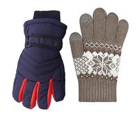 kimmyku 2Pairs Kids Boy Girls Winter Snowproof Waterproof Snow Ski Gloves Mittens Thermal Warm (Navy, 6-8Years)
