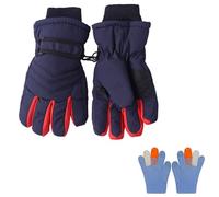 kimmyku 2Pairs Kids Boy Girls Winter Snowproof Waterproof Snow Ski Gloves Mittens Thermal Warm (Navy, 3-5Years)