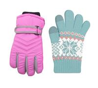 kimmyku 2Pairs Kids Children Toddler Boy Girls Winter Snowproof Waterproof Snow Ski Gloves Mittens Thermal Warm (Light PInk, 3-5Years)