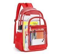 KIMNERPU Clear Backpack, Heavy Duty PVC Transparent Backpack, Red, M, Clear Bag Stadium Approved