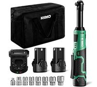 KIMO 3/8" Extended Electric Ratchet Wrench Set, 40 Ft-Lbs 400 Rpm 12V Cordless Ratchet Wrench w/ 2-Pack 2.0 Ah Batteries, 1 Hour Fast Charger & 8 Sockets, Power Ratchet w/Variable Speed & LED Light