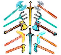 KIMOBER 12 Pack Inflatable Pixel Weapons Set,Large Inflatable Sword Axe Pickaxe Hatchets Tridents, PVC Reusable Pool Party Props for Cosplay Theme Events