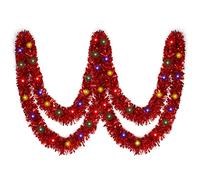 KIMOBER 32.8 Ft Red Christmas Tinsel Garland with 100 LED Lights for Christmas Tree Decorations,Wedding Party Supplies