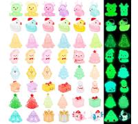 KIMOBER 48pcs Mini Christmas Luminous Figurines Glow in The Dark Tiny Resin Miniatures Xmas Tree Santa Claus Snowman Reindeer Duck Design for Party Favors Bag Fillers Garden Dollhouse Decor