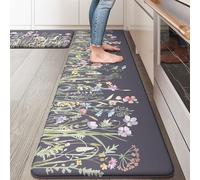 KIMODE Anti Fatigue Kitchen Mat for Floor, 17"x59"+17"x29" Floral Kitchen Rugs Sets of 2, Kitchen Floor Mats Non-Slip, Cushioned Standing Desk mat for Sink, Laundry, Office Dark Grey/Purple
