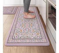 KIMODE Anti Fatigue Kitchen Mats 20"x47"+20"x32", Boho Flora Kitchen Rugs Sets of 2, Cushioned Non Skid Kitchen Mats for Floor, Comfort Kitchen Floor Mats for Sink Laundry Desk Purple