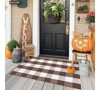KIMODE Fall Decor Front Door Mat Buffalo Plaid Outdoor Rug 27.5"x43" Brown and White Checkered Rug Farmhouse Fall Thanksgiving Front Porch Rug Washable Cotton Layered Doormats Autumn Mats