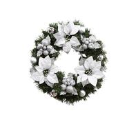 KIMODO 11.8inch Small Christmas Wreath For Front Door Artificial Greenery Spruce Wreath With 3 & Glittering Xmas Ornaments Holiday Home Wall Door Wreath Year round (Silver, A)
