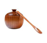 KIMODO Decorative Rustic Wooden Sugar Bowl & Spoon With Lid Wide Mouth Candy Jar Jar Holder Condiment Serving Bowl Pot Herb Loose Tea Storage Container Novelty Home & Kitchen Kitchen (Brown, One Size)