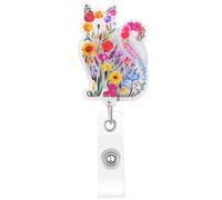 Kimoli Cat Flower Badge Reel Funny and Cute Nurse Badge Reels Holder with Clip for Nurses Nursing Teacher Doctor Office Worker Pediatric Gifts