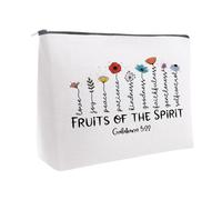 Kimoli Christian Gifts for Women,Religious Floral Makeup Bag,Bible Cosmetic Bag,Fruit of the Spirit Faith Based Gifts, White, Christian