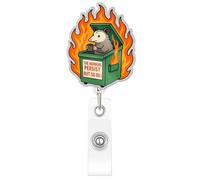 Kimoli Funny Nurse Badge Reel Cute Opossum Dumpster Fire Nursing Badge Reel Retractable The Horrors Persist but so Do I Id Holder with Clip for Doctor Healthcare Rn Nurse Gifts