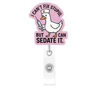 Kimoli Funny Nurse Badge Reel Cute Silly Goose Badge Reel Nursing Retractable I Can't Fix Stupid but Can Sedate It Id Card Holder with Clip for Doctor Teacher Rn Healthcare Nurse Gifts