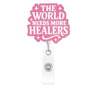 Kimoli Pink Nurse Badge Reel Cute and Funny Nursing Badge Reel Retractable The World Needs More Healers Id Holder with Clip for Rn Doctor Healthcare Teacher Nurse Gifts