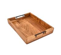 Kimona Acacia Wooden Serving Tray with Iron Handles Board Platters for Breakfast, Coffee Table/Butler (16" X 12" X 2")