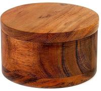 Kimona Salt & Pepper Shaker Acacia Wood Salt & Spice Box with Swivel Cover, Secure Durable Storage & Organization for Seasonings, Herbs (8.89cm x 8.89cm x 6.35cm)
