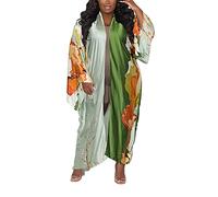 Kimono Cardigan for Women Long Boho Satin Kimono Robes Plus Size Open Front Beach Swimsuit Cover Ups Lightweight Duster, N Greenorange, One Size