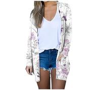 Kimono Cardigans for Women Crochet Top Ladies Long Cardigans Women's Tops and Blouses Dressy Casual Layered Chiffon Blouses Tshirt Cotton Ladies Boleros and Shrugs(2-Purple,L)