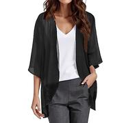 Kimono Cardigans for Women Seven-Quarter Sleeve Cover U.S Open Front Sheer Summer Dressy Tops Chiffon Loose Fit Beach Ladies Cardigans Size 16 Black