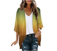 Kimono Cardigans for Women Summer Open Front Longline Cardigan Colour Block Loose Beach Cover Ups Ladies Plus Size Puff Sleeve Cardigans for Outwear Casual Going Out