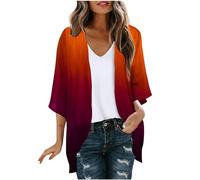 Kimono Cardigans for Women Summer Open Front Longline Cardigan Colour Block Loose Beach Cover Ups Ladies Plus Size Puff Sleeve Cardigans for Outwear Casual Going Out
