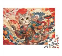 Kimono Cat Japanese Scene 1000 Piece Jigsaw Puzzle for Adults | 52x38cm Cardboard pieces, home leisure, detailed Japanese artwork, gift for puzzle fans