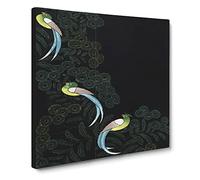 Kimono Design with Three Colourful Birds Canvas Print | Gallery Wrapped 30mm Frame Wall Art | 14x14 inches | Ready to Hang | Modern Bird Picture | Living Room Bedroom Lounge Office