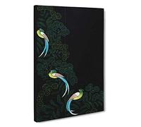 Kimono Design with Three Colourful Birds Canvas Print | Gallery Wrapped 30mm Frame Wall Art | 30x20 inches | Ready to Hang | Modern Bird Picture | Living Room Bedroom Lounge Office