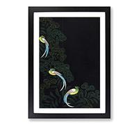 Kimono Design with Three Colourful Birds Framed Print | A2 Black Framed Wall Art | Ready to Hang | Modern Nature Picture | Living Room Bedroom Lounge Office