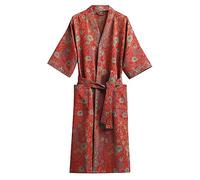 Kimono Dressing Gowns for Men Floral Print Bathrobes Oblique V-Neck Lightweight Bath Robes Plaid Style Nightgown Short Sleeve Housecoat soft Comfy Nightwear Loungewear with Pockets