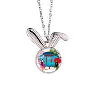 Kimono Girl Japan Culture Umbrella Rabbit Necklace Pendant Bunny Animal Jewelry Gift