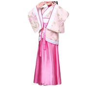 Kimono Kids Girls Silk Satin Ancient Robe Yukata Japanese Dressing Gown Traditional Sakura Print Long Kimono Chinese Kids Child Hanfu Dress Clothing Folk Dance Performance Traditional Dress Costume