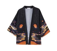 Kimono Men's Japanese Traditional Black Silk Cardigan, Traditional Japanese Clothing Haori Costume Taoist Robe Long Sleeve Jacket Chinese Style Cape Bathrobe Nightdress For Men, orange, S