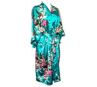 Kimono Robe Long 16 Colors Premium Peacock Bridesmaid Bridal Shower Womens Gift, 8 - 16 UK adult, Blue Turquoise