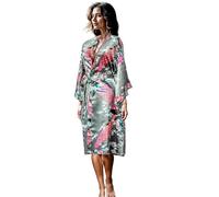 Kimono Robe Long 16 Colors Premium Peacock Bridesmaid Bridal Shower Womens Gift, 8 - 16 UK adult, Grey