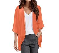 Kimono Silk Cardigan Women's Summer Lightweight Short Sleeve Short Lace Coat Transparent Coats Solid Colour Clothing Cooling Blouse Loose Loungewear Lightweight Top Thin Jacket, Orange, 3XL