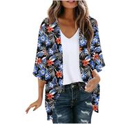 Kimono Women 3/4 Sleeve Hawaiian Shirts Ladies Summer Cardigans UK Lightweight Jackets Plus Size Beach Cover Up Super Thin Plus Size Cardigan