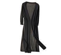 Kimono Women's Long Large Size Cardigan Women's Chic and Elegant Chiffon Coat House Coats Breathable Clothing Solid Colour Clothing Long Sleeve Clothing Fluid Cardigan Loungewear, Black, M