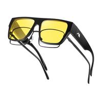 kimorn Night Vision Driving Glasses Fit Over glasses for Men Women Anti Glare Oversized Nighttime Glasses Yellow Lens (Black Frame/Night Vision Lens)