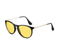 kimorn Night Vision Driving Glasses for Men Women Anti Glare Polarized Round Classic Glasses Yellow Lens (Black Frame/Night Vision Lens)