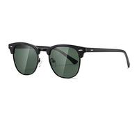 kimorn Polarized Sunglasses Unisex Retor Semi-Rimless Frame Classic Eyewear AE0550 (Matte Black Green Lens, 52)