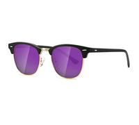 kimorn Polarized Sunglasses Unisex Retor Semi-Rimless Frame Classic Eyewear AE0550 (Matte Black Purple Mirror, 52)