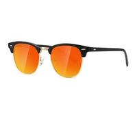 kimorn Polarized Sunglasses Unisex Retor Semi-Rimless Frame Classic Eyewear AE0550 (Matte Black Red Mirror, 52)