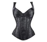 Kimring Women's Gothic Retro Jacquard Peasant Shoulder Straps Boby Shaper Tank Bustiers Overbust Corset with Lightly Cup Black Medium