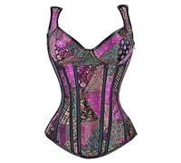 Kimring Women's Gothic Retro Jacquard Peasant Shoulder Straps Boby Shaper Tank Bustiers Spiral Steel Boned Overbust Corset Purple Large