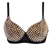 Kimring Women's Steampunk B Cup Spike Studs Rivet Party Club Rave Underwire Sport Bras Tops Gold Small
