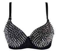 Kimring Women's Steampunk B Cup Spike Studs Rivet Party Club Rave Underwire Sport Bras Tops Grey Large